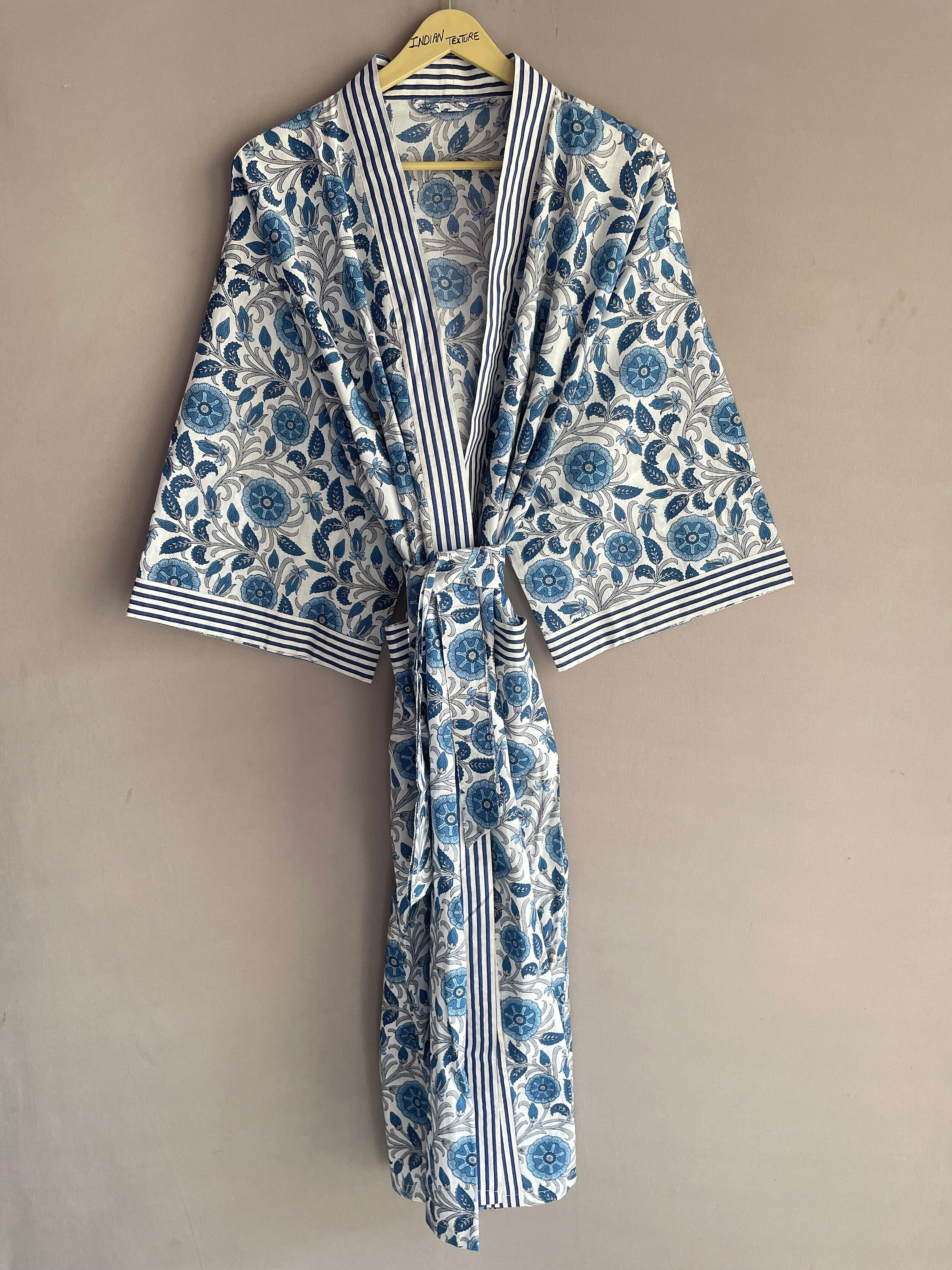 Indigo Robe Indigo Cotton Kimono Robes for Women Indian Dressing Gown Unisex ...