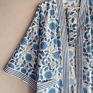 Indigo Cotton Kimono Robes for Women Indian Dressing Gown Unisex ...