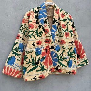 Manteau de veste de broderie à la main Suzani, les femmes portent des vestes dhiver, cadeau de demoiselle dhonneur, veste dhiver, robe kimono Suzani image 4