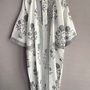 Cotton Kimono Robe Dressing Gown, Block Print Bridesmaid Robe, Summer Nightwear, One Size image 3