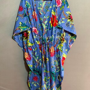 Green Tiger Print Indian Cotton Kaftan - Long Maxi Dress, Beach Cover Up, 100% Soft Cotton main image 0