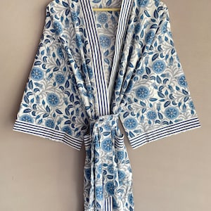 Indigo Cotton Kimono Robes for Women Indian Dressing Gown Unisex ...