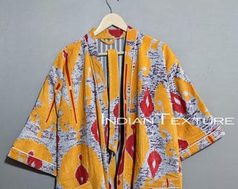 Unisex Samt Mantel Kimono Lange Samt Jacke Ikat Gedruckt Jacke Langarm Mantel