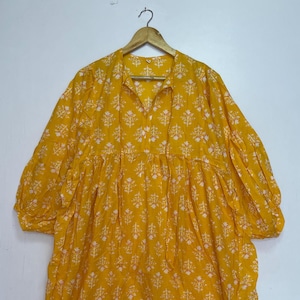 Cotton Summer Dress, Yellow Floral Dress, Lightweight Cotton Dress, Indian Block Printed Dress, Long Cotton Boho Dress, Styles Floral Dress