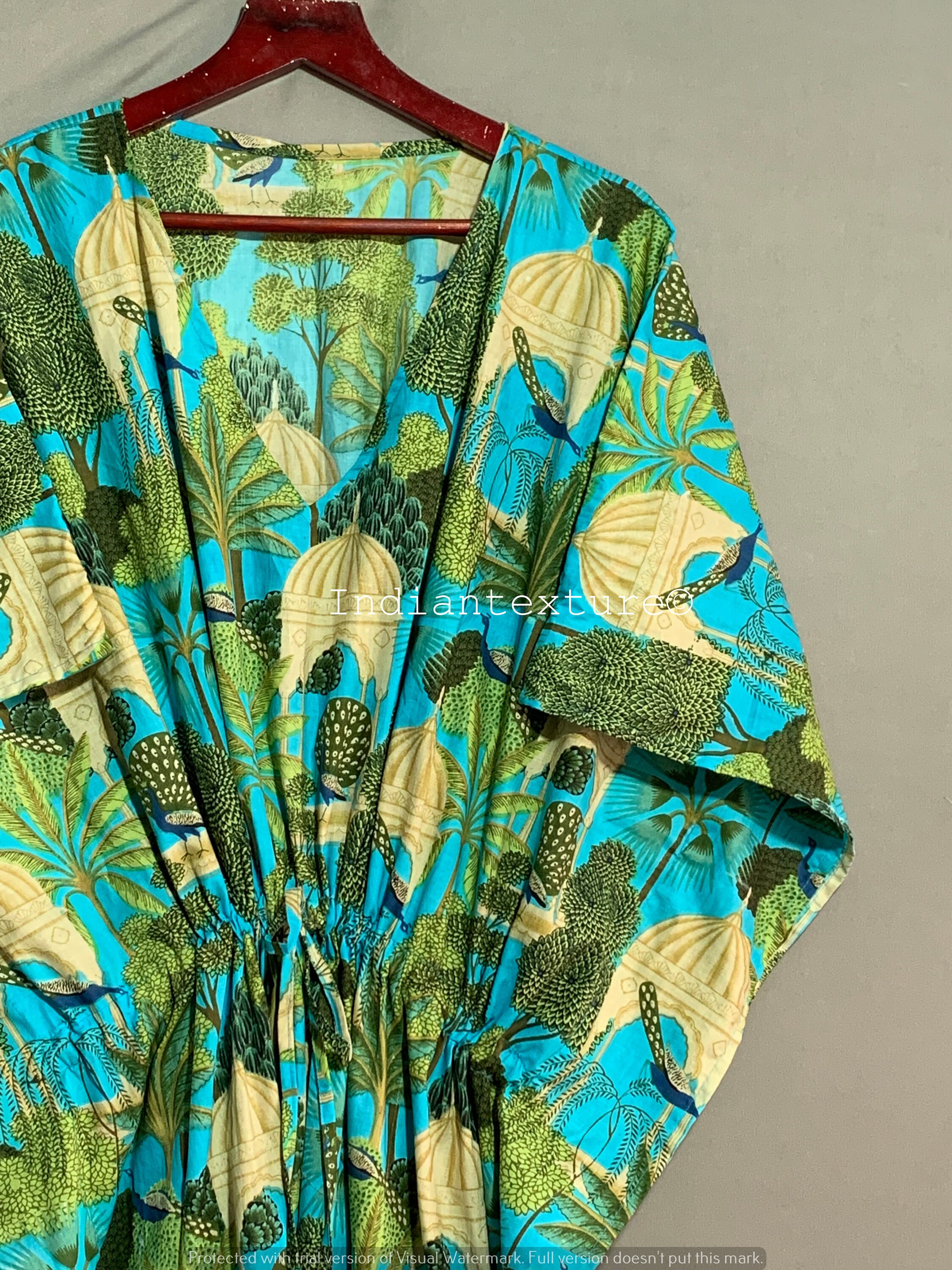 Kaftan Maxi with Colorful Peacock Embroidery