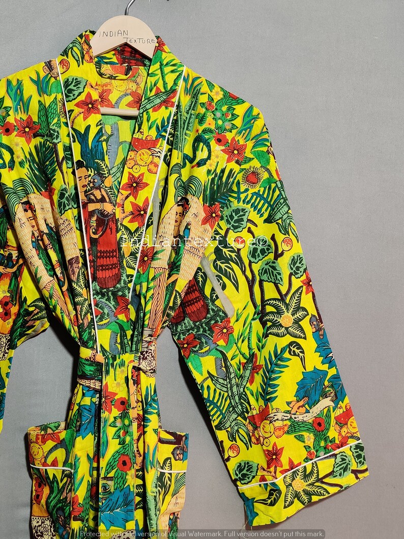 Cotton Kimono Robe Frida Kahlo Robes for Womendressing Gown Etsy