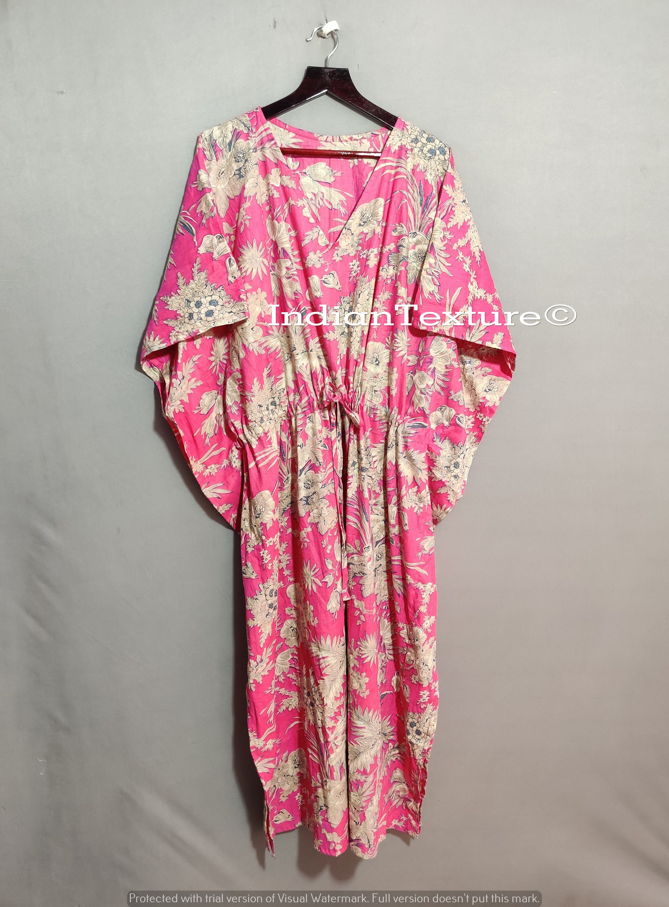 Pink Cotton Kaftan Indian Floral Kaftan Long Caftandress - Etsy