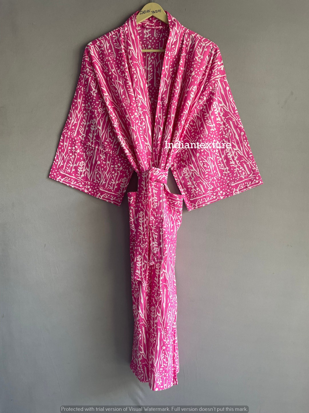 Pink Lining Robe Cotton Kimono Robe Kimono Robes Dressing Gown Women's