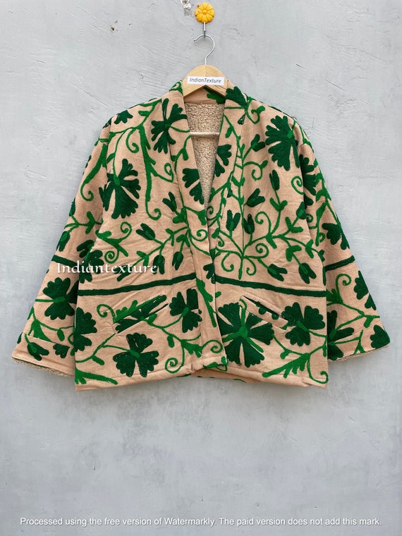 Indian Handmade Suzani Embroidery Jacket, Winter Wear Womens Jacket Coat, Suzani Coat, Robe, Gift For Her, Christmas Gift