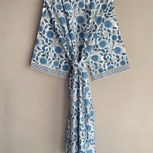 Indigo Cotton Kimono Robes for Women Indian Dressing Gown Unisex ...