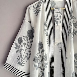 Cotton Kimono Robe Dressing Gown, Block Print Bridesmaid Robe, Summer Nightwear, One Size image 5