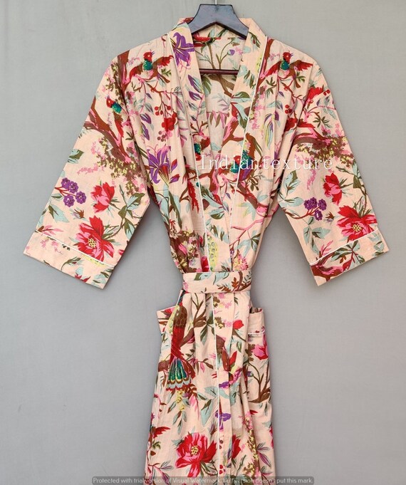Women's Kimono Robe Cotton Dressing Gown Boho Cotton | Etsy