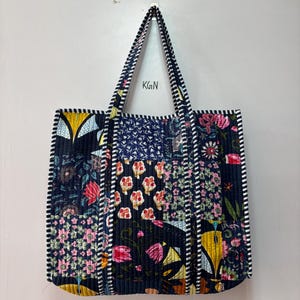 Boho Cotton Blue Patchwork Tote Bags: Handmade Bag Indian Travel Cotton Bag Women Styles Bag (100% Cotton)