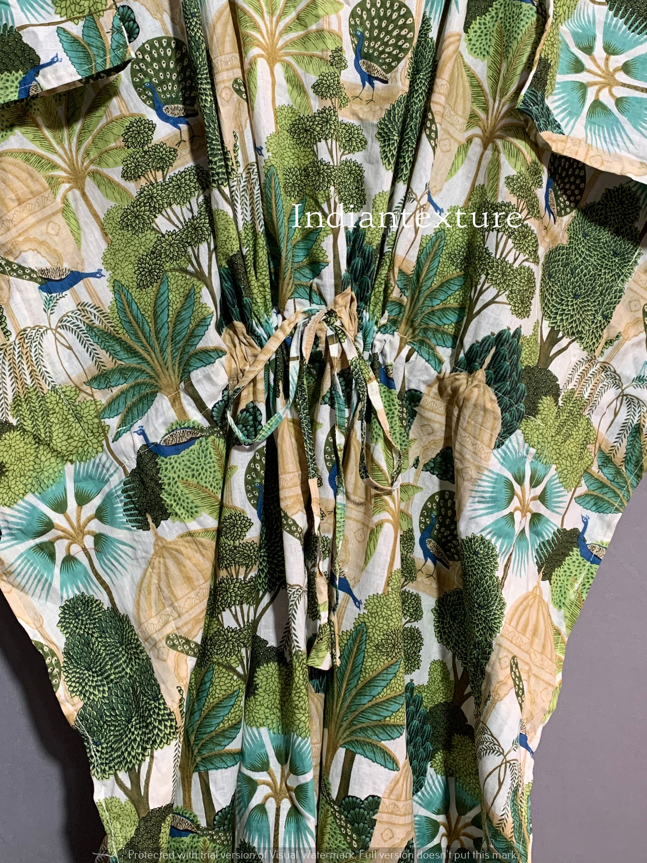 503 Blue Peacock Print long kaftan