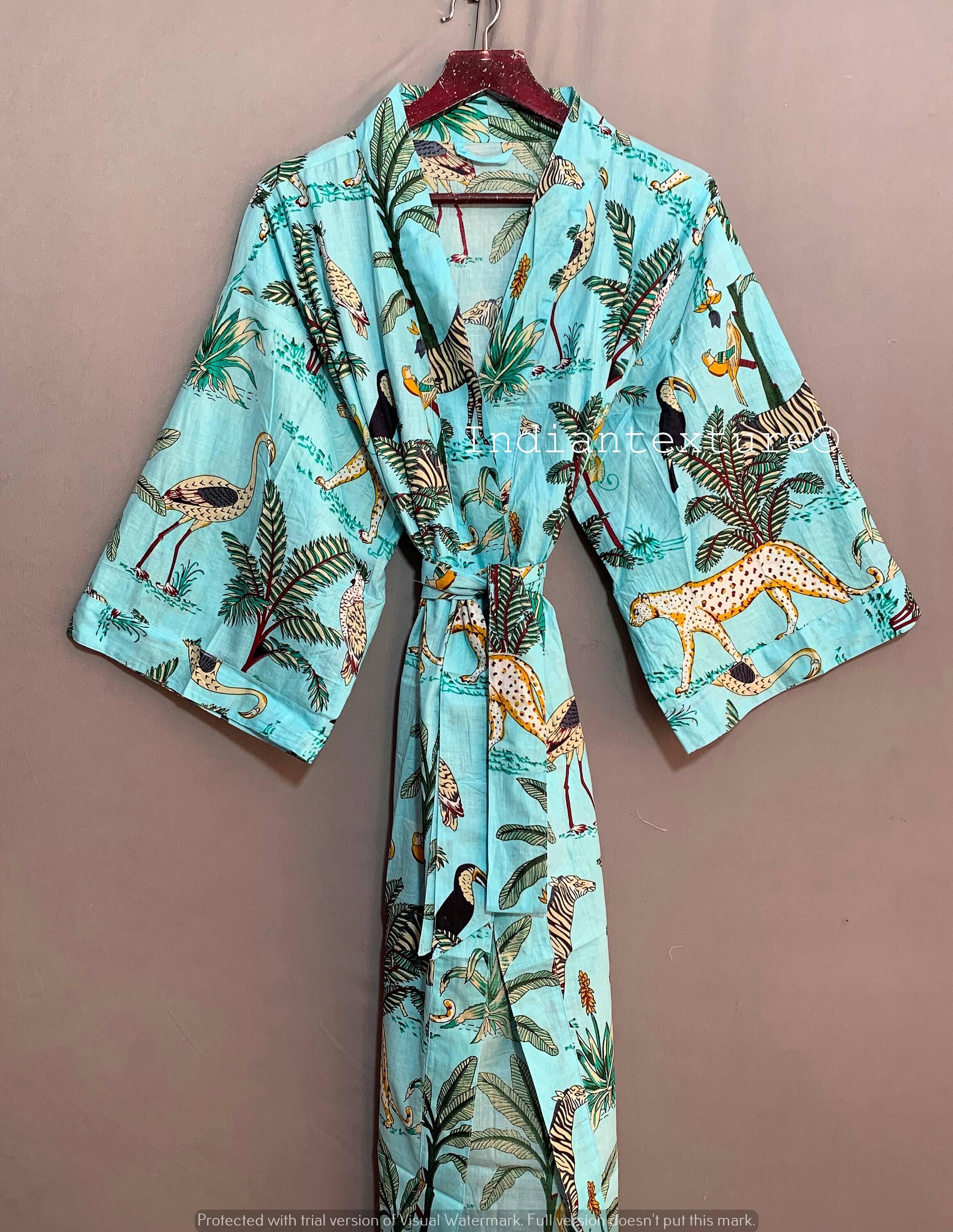 Shimpan Robe New Animal Print Kimono Robe, Indian Soft Cotton Kimono, Japanese ...