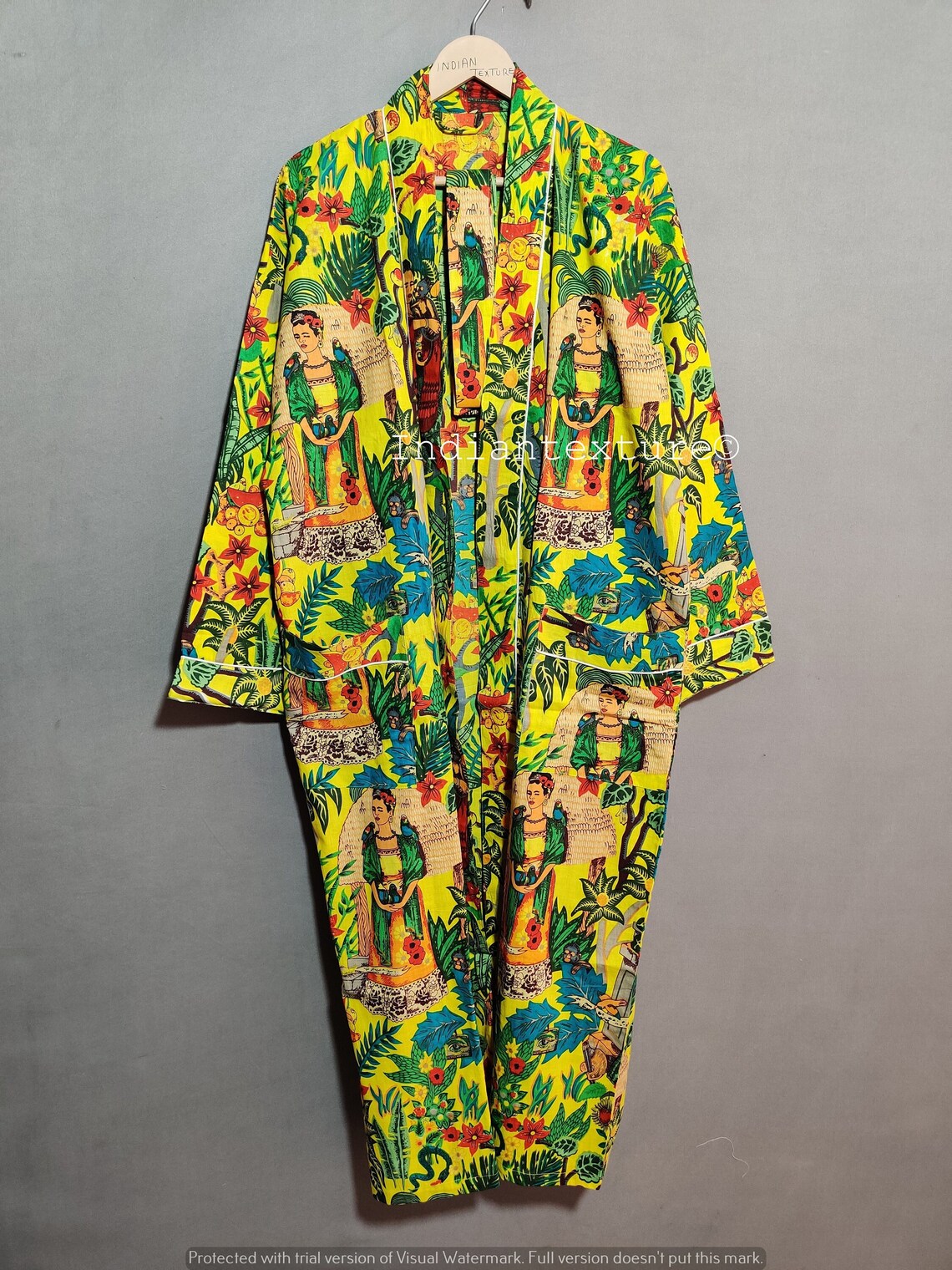 Cotton Kimono Robe, Frida Kahlo Robes for Women,dressing Gown, Plus ...