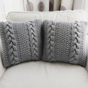 RTS Hand knitted dark grey cable pillow cover case 16x16 / Throw pillow/ Home decor/ Decorative pillow case image 6