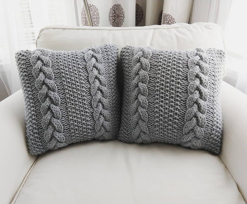 RTS Hand knitted dark grey cable pillow cover case 16x16 / Throw pillow/ Home decor/ Decorative pillow case image 6