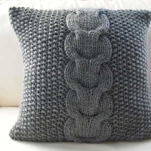 RTS Hand knitted dark grey cable pillow cover case 16x16 / Throw pillow/ Home decor/ Decorative pillow case image 1