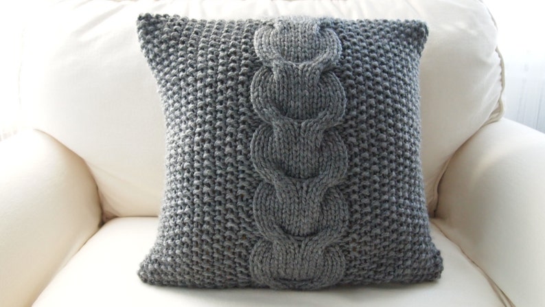 RTS Hand knitted dark grey cable pillow cover case 16x16 / Throw pillow/ Home decor/ Decorative pillow case image 1