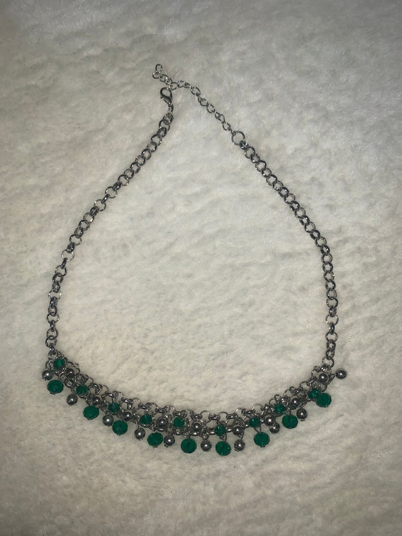 Silver and Green Adjustable Bead and Chainlink Ne… - image 2