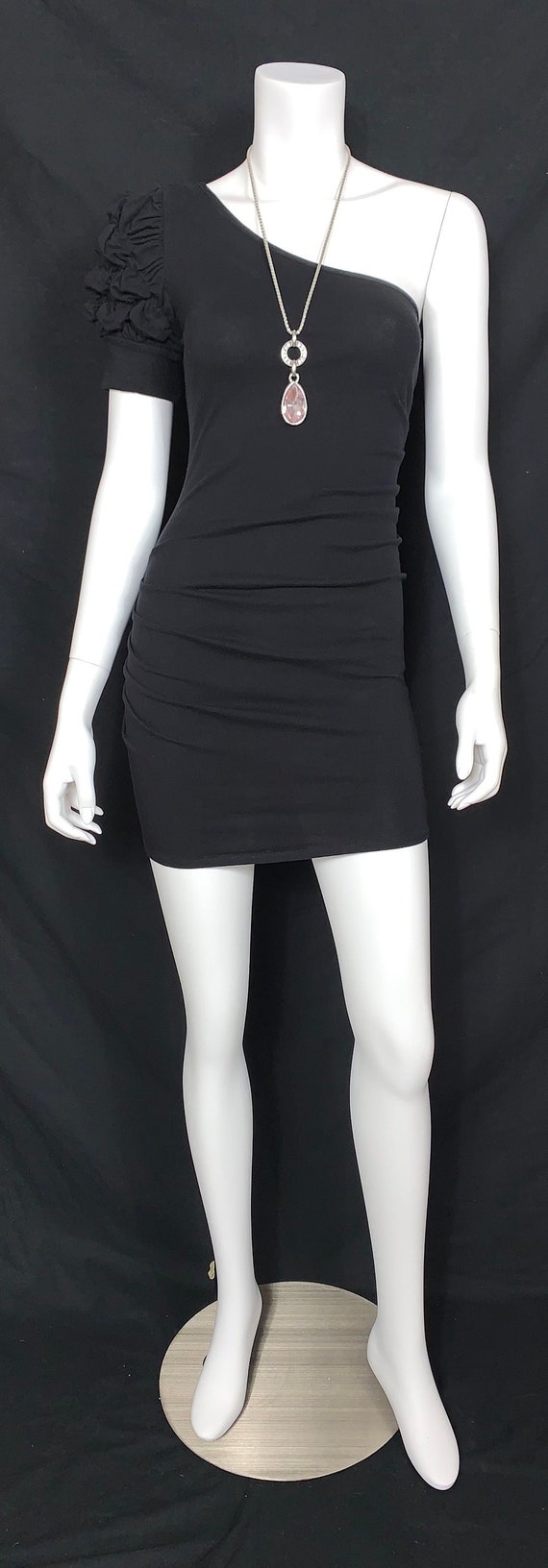 One Shoulder Puffy Sleeve Black Dress Size Small - image 1