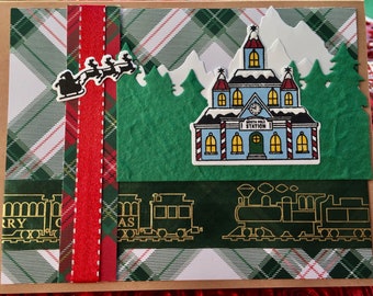 White Plaid North Pole Station Christmas card