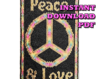 PATTERN - Single Peyote - Luminous Neon Peace Sign Tapestry