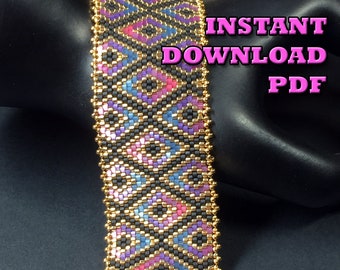 PATTERN - Single Peyote - Diamond Pathways Bracelet