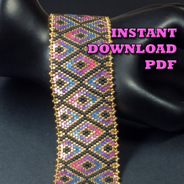 PATTERN - Single Peyote - Diamond Pathways Bracelet