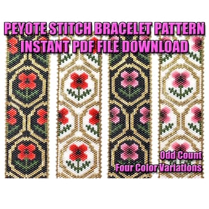 PATTERN - Single Peyote - Perfect Poppies Bracelet