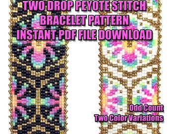 PATTERN - 2 Drop Peyote - Luminous Neon Motif Bracelet