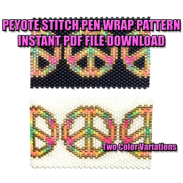 PATTERN - Single Peyote - Luminous Neon Peace Sign Pen Wrap