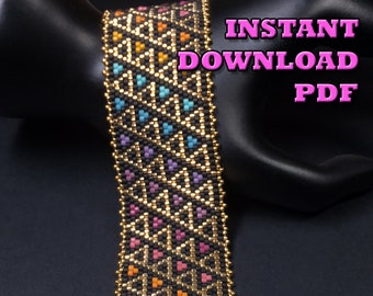 PATTERN - Single Peyote - Stained Glass Triangles Bracelet