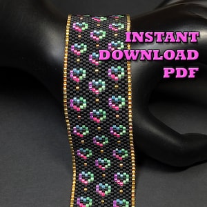 PATTERN - Single Peyote - Neon Hearts Bracelet
