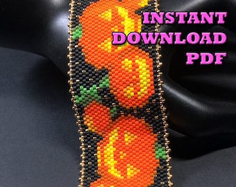 PATTERN - Single Peyote - Spooky Jack-o-lantern Bracelet