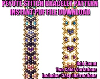 PATTERN - Single Peyote - Delicate Hearts Bracelet