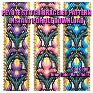 PATTERN - Single Peyote - Stained Glass Irises Bracelet