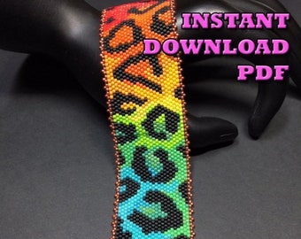 PATTERN - Single Peyote - Rainbow Cheetah Print Bracelet