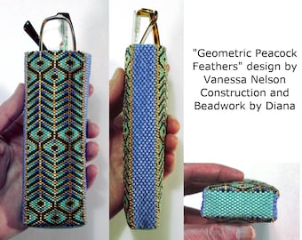 PATTERN - Single Peyote - Geometric Peacock Feathers Beaded Eyeglass Case