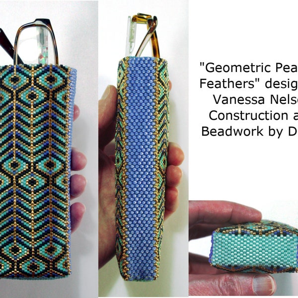 PATTERN - Single Peyote - Geometric Peacock Feathers Beaded Eyeglass Case