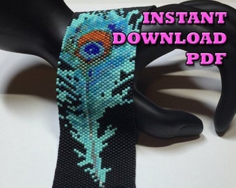 PATTERN - Single Peyote - Peacock Feather Bracelet