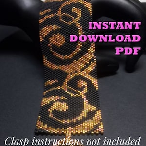 Peut inclure: Un bracelet en perles noires et dorées avec un motif en spirale. Le bracelet est fait de perles de rocaille et mesure environ 18 cm de long. TÉLÉCHARGEMENT INSTANTANÉ PDF. Instructions de fermoir non incluses.