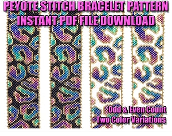 PATTERN - Single Peyote - Psychedelic Cheetah Print Bracelet