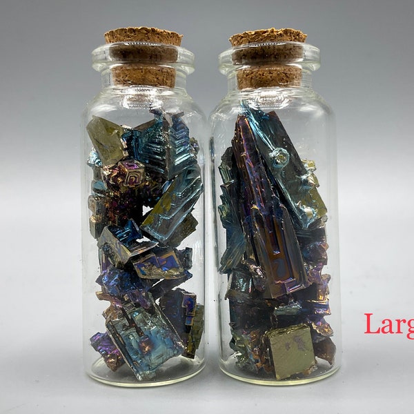 Bismuth crystals in glass jars small jars full of bismuth