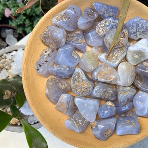 Blue Chalcedony Tumbled Stone Tumble Blue Chalcedony Pebble Polished Pocket Stone