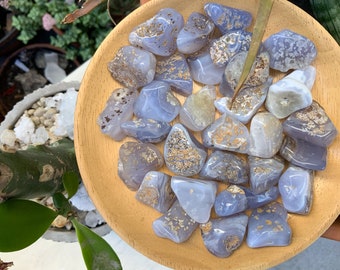 Blue Chalcedony Tumbled Stone Tumble Blue Chalcedony Pebble Polished Pocket Stone