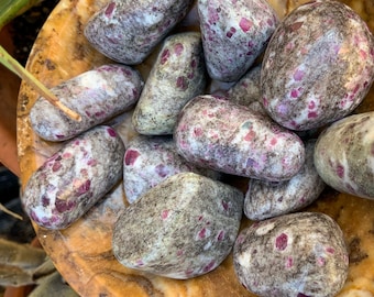 Ruby in albite tumbled stone tumbled ruby albite pebble polished pocket stone