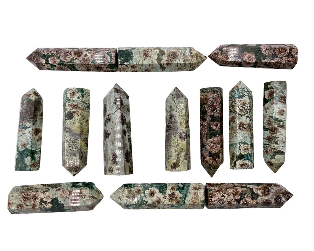Green Flower Agate Towers Wholesale Obelisks Points Green Flower Jasper