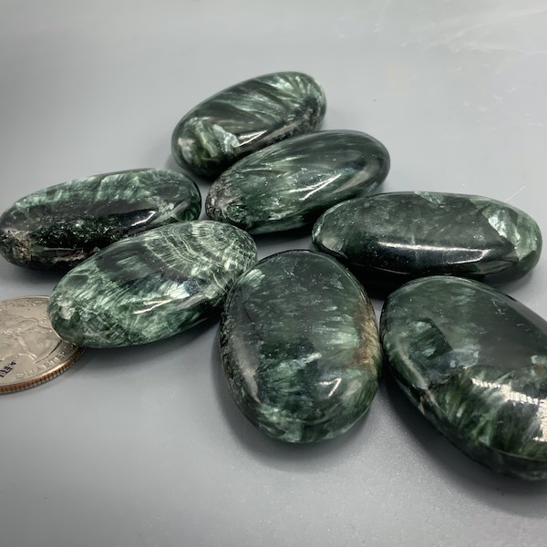 Seraphinite palm stone rare Russian clinochlore palmstone pebble pocket stone